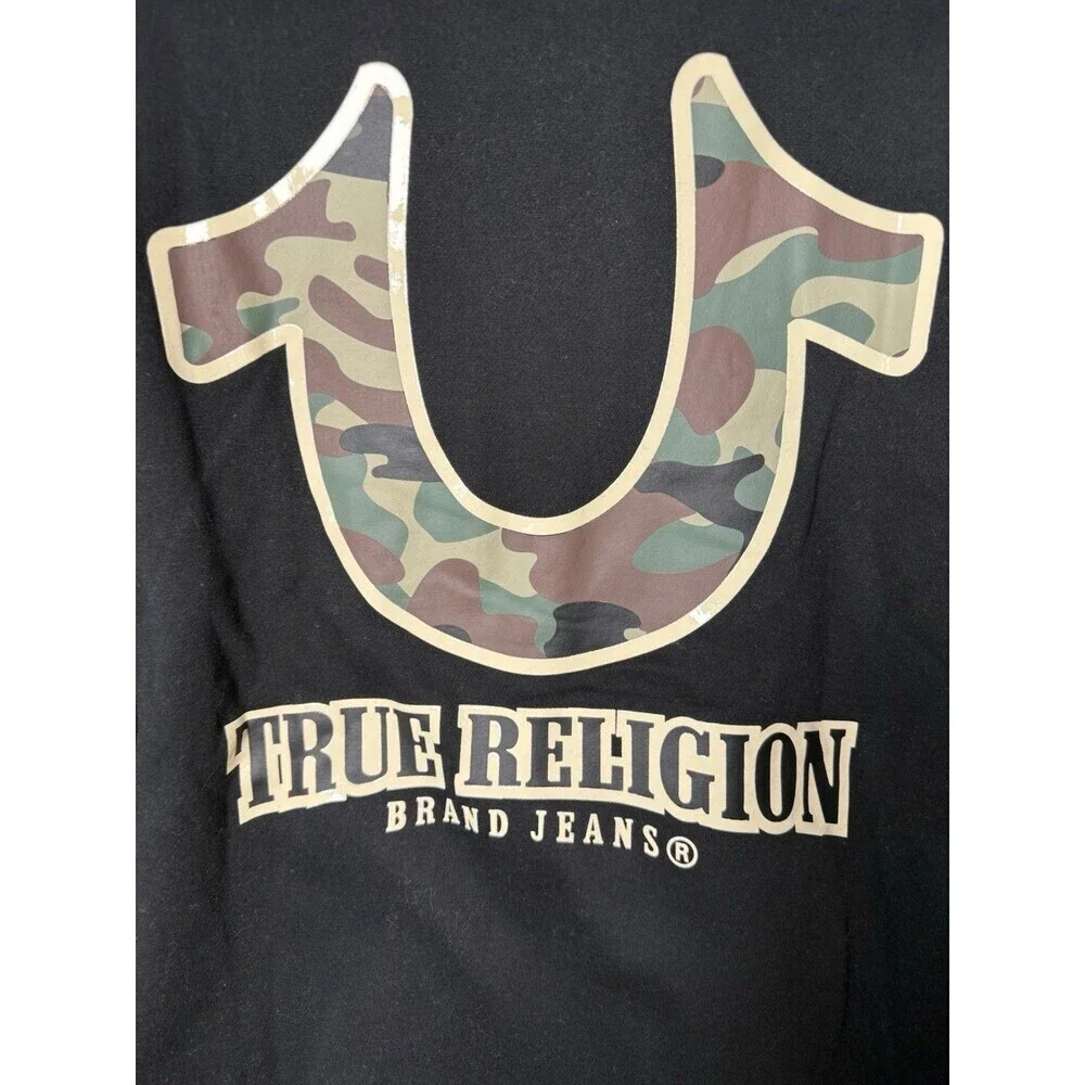 TRUE RELIGION MEN'S HOODIE BLACK W/CAMO LOGO SIZE Medium NEW $124